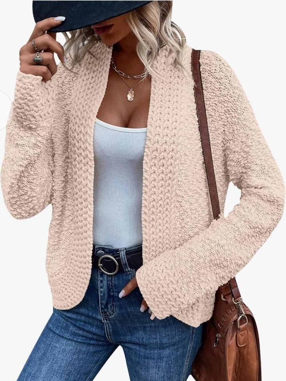 Pretty Garden - Soft Open-Front Knit Cardigan Sweater - Cream